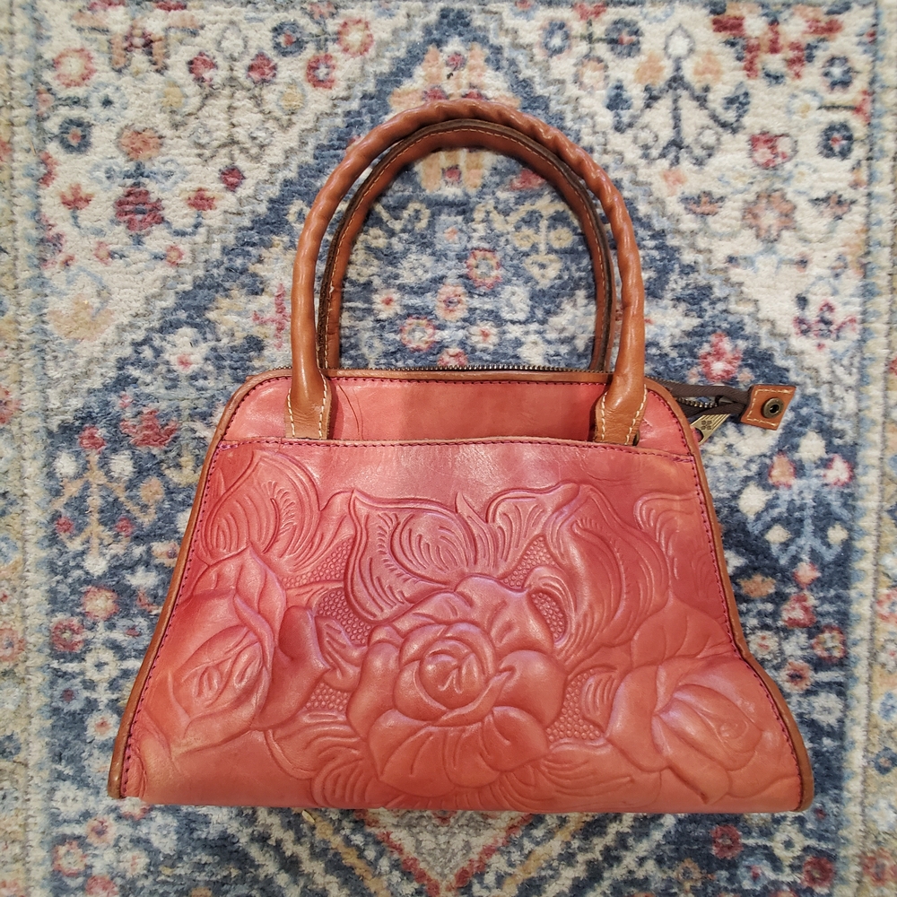 Patricia Nash Floral Embossed Leather Shoulder Bag - Warm Brown